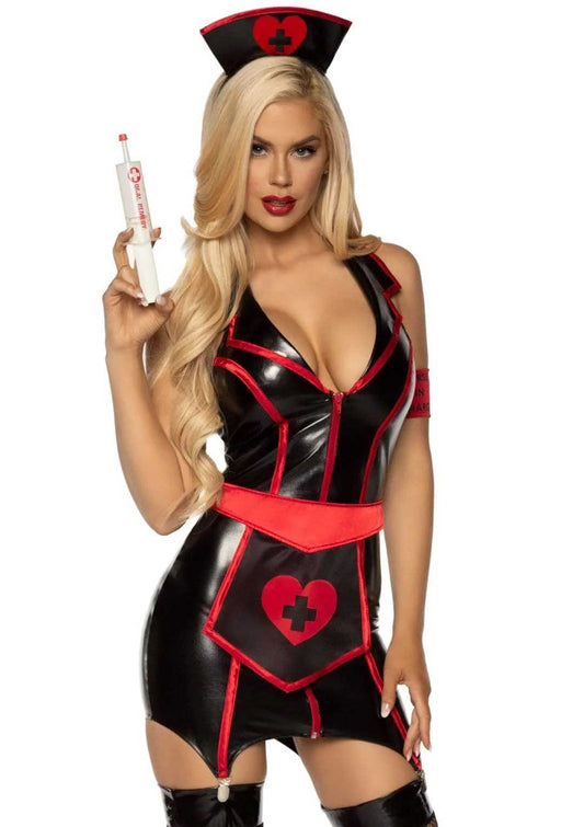 Naughty Nurse Costume - Medium - Black/red