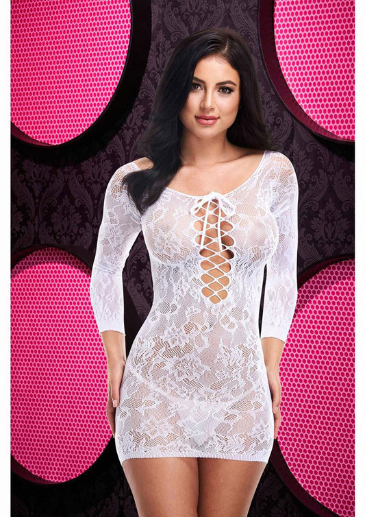 Lace Off the Shoulder Mini Dress - One Size -White X-LC-74WHT