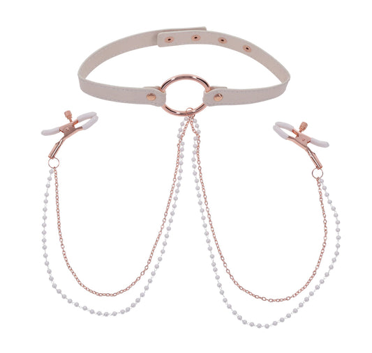 Peaches N Creame Collar With Nipple Clamps - Pink SS09963