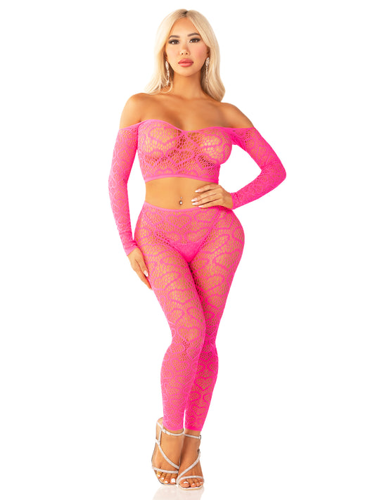 "Pink 2pc Croptop and Footless Tights - Os Tights - Os LA-89337PNKOS"