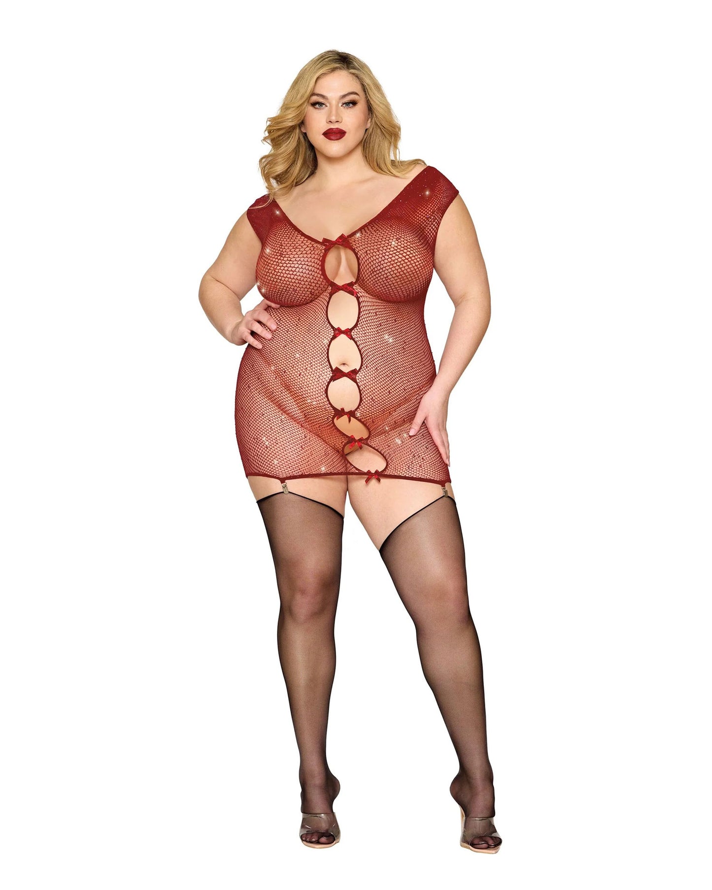 Garter Slip Dmnd - One Size Queen - Red DG-13517XOXBLOSQ